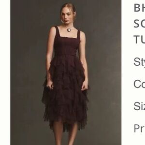 Anthropologie SQUARE-NECK RUFFLED TULLE MIDI DRESS